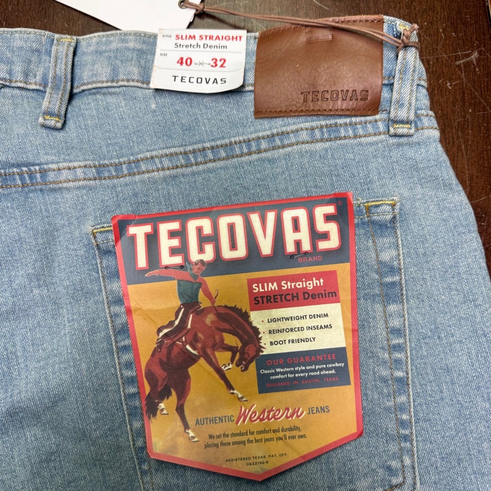 New Tecovas Slim Straight Jeans Men 40x32 Light Stone Wash Stretch Western Denim - Picture 9 of 13
